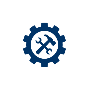 Icon showing a hammer and wrench inside of a gear symbol